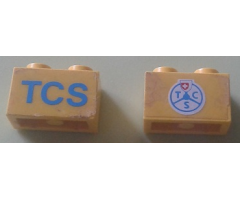 Brick 1 x 2 with Blue 'TCS' and TCS Logo on Reverse Pattern (Stickers) - Set 1589-2