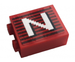 Brick 1 x 2 x 2 with Inside Stud Holder with Gray Stripes and White Letter 'N' Pattern Model Left Side (Sticker) - 10272