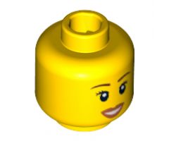 Minifigure, Head Female with Peach Lips, Open Mouth Smile, Brown Eyebrows Pattern - Blocked Open Stud