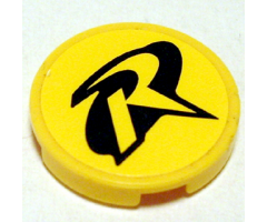 Tile, Round 2 x 2 with Black R Outline (Robin Logo) Pattern (Sticker) - Set 7885