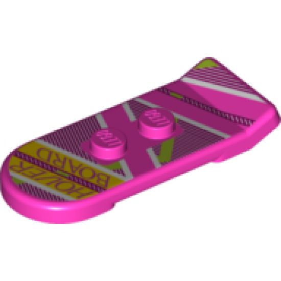 Minifigure, Utensil Hoverboard with Magenta, White and Lime Lines and 'HOVER BOARD' Pattern