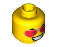 Minifigure, Head Dual Sided Red Sunglasses and Grin / Scared Pattern - Blocked Open Stud