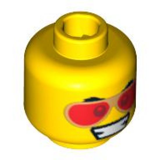 Minifigure, Head Dual Sided Red Sunglasses and Grin / Scared Pattern - Blocked Open Stud