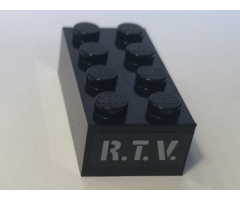 Brick 2 x 4 with Gray 'R.T.V.' Pattern (Sticker) - Set 10274