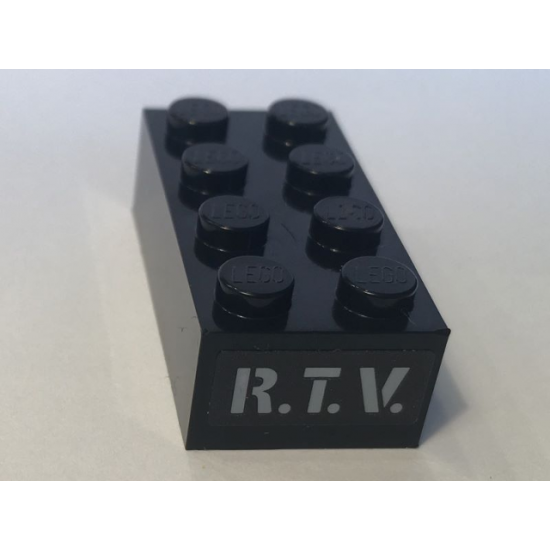 Brick 2 x 4 with Gray 'R.T.V.' Pattern (Sticker) - Set 10274