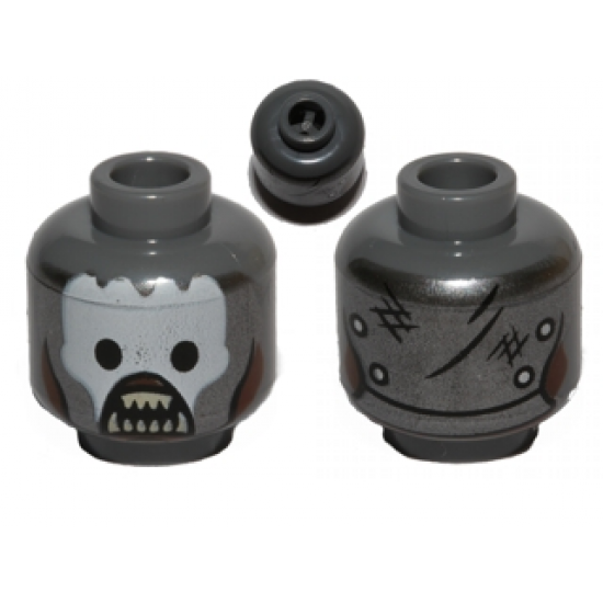 Minifigure, Head LotR Berserker White Face and Teeth, Plate on Reverse Pattern - Blocked Open Stud