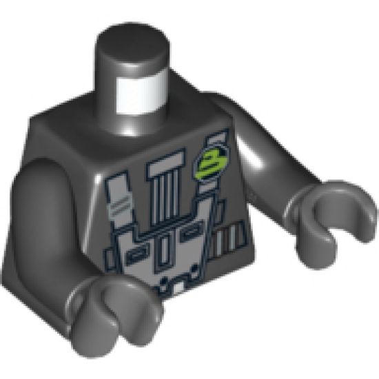 Torso Space Police 3 Blacktron I Pattern with Blacktron II Logo / Black Arms / Dark Bluish Gray Hands