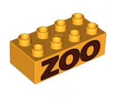 Duplo, Brick 2 x 4 with Brown 'ZOO' Pattern