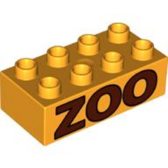 Duplo, Brick 2 x 4 with Brown 'ZOO' Pattern