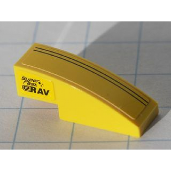 Slope, Curved 3 x 1 with Two Black Stripes on Top and Black 'Super Fast' and Black 'eRAV' on side Pattern (Stickers) - Set 8122