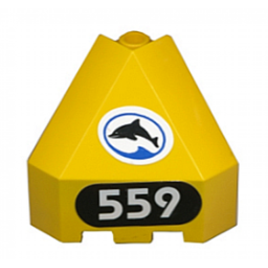 Panel 3 x 3 x 3 Corner Convex (Divers) with Dolphin Facing Left and Number 559 Pattern (Stickers) - Set 6559