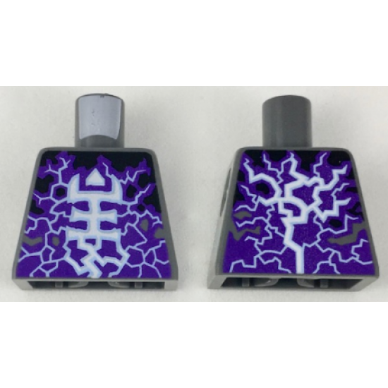 Torso White and Bright Light Blue Rogul Symbol and Lightning over Dark Purple and Black Pattern