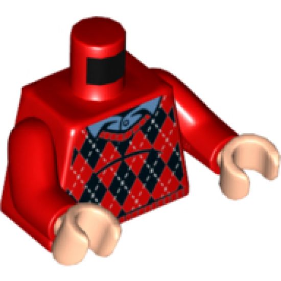 Torso Argyle Sweater, Medium Blue Shirt Collar, Black Diamonds and White Stitching Pattern / Red Arms / Light Nougat Hands