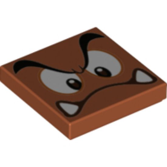 Tile 2 x 2 with Black Eyebrows, Dark Brown and White Eyes Looking Down, Angry Frown with Bottom Fangs Pattern (Super Mario Goomba Face)