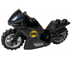 Riding Cycle Motorcycle Sport Bike with Black Frame, Light Bluish Gray Wheels and Black Handlebars with Batman Logo Pattern on Both Sides (Stickers) - Set 76160