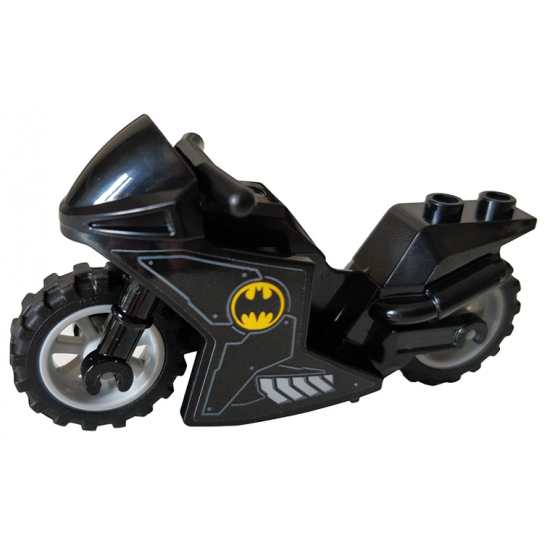 Riding Cycle Motorcycle Sport Bike with Black Frame, Light Bluish Gray Wheels and Black Handlebars with Batman Logo Pattern on Both Sides (Stickers) - Set 76160