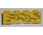 Brick 1 x 4 with 'GT V8' and Flames Pattern Model Right (Sticker) - Set 8196