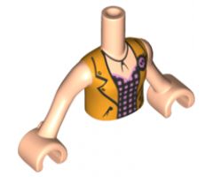 Mini Doll, Torso Friends Girl Bright Pink Top with Black and Silver Squares, Bright Light Orange Vest Pattern, Light Nougat Arms with Hands