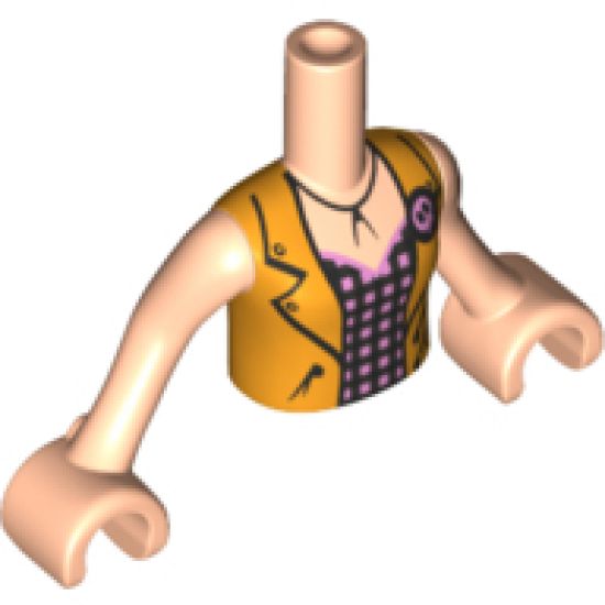 Mini Doll, Torso Friends Girl Bright Pink Top with Black and Silver Squares, Bright Light Orange Vest Pattern, Light Nougat Arms with Hands