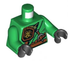 Torso Ninjago Robe with Belt, Knife, Scabbard and Gold Dragon Head Emblem Pattern / Green Arms / Black Hands