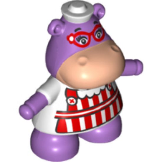 Duplo, Animal Hippo Small with Red and White Apron Pattern (Hallie)