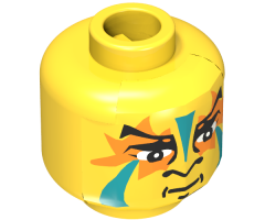 Minifigure, Head Face Paint with Green and Orange Painted Face Pattern - Blocked Open Stud