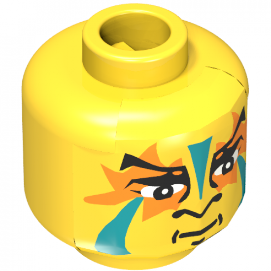 Minifigure, Head Face Paint with Green and Orange Painted Face Pattern - Blocked Open Stud