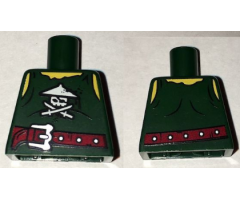 Torso Ninjago Tattered Shirt with Ninja Skull with Crossed Swords and Red Belt with Silver Buckle Pattern