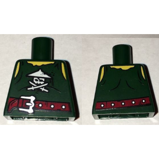 Torso Ninjago Tattered Shirt with Ninja Skull with Crossed Swords and Red Belt with Silver Buckle Pattern
