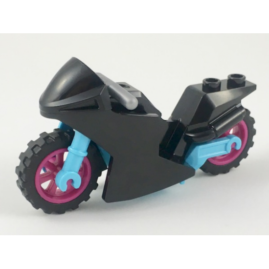 Riding Cycle Motorcycle Sport Bike with Medium Azure Frame, Magenta Wheels and Flat Silver Handlebars