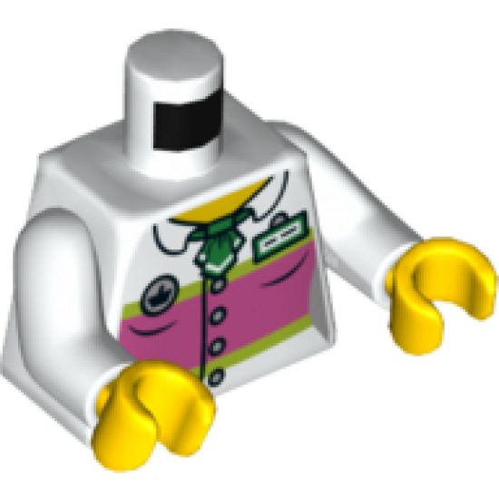 Torso Female Blouse with Buttons, Dark Pink Panel and Name Badge Pattern / White Arms / Yellow Hands
