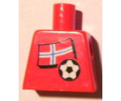 Torso Soccer Red/White Team, Norwegian Flag Sticker Front, Black Number Sticker Back (specify number in listing)