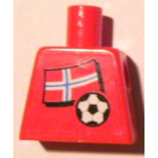 Torso Soccer Red/White Team, Norwegian Flag Sticker Front, Black Number Sticker Back (specify number in listing)