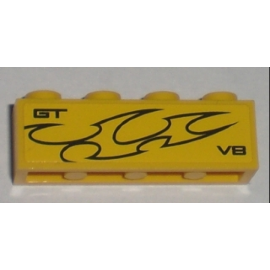 Brick 1 x 4 with 'GT V8' and Flames Pattern Model Left (Sticker) - Set 8196
