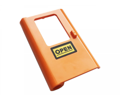 Door 1 x 4 x 5 Train Left, Thick Support at Bottom with Black 'OPEN' on Yellow Background Pattern (Sticker) - Set 60258