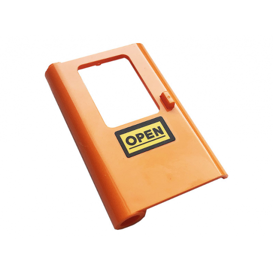 Door 1 x 4 x 5 Train Left, Thick Support at Bottom with Black 'OPEN' on Yellow Background Pattern (Sticker) - Set 60258