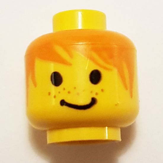 Minifigure, Head Male Messy Orange Hair, Smile Pattern - Blocked Open Stud