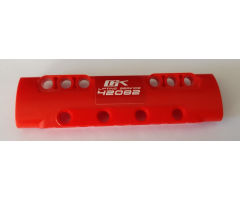 Technic, Panel Curved 11 x 3 with 10 Pin Holes through Panel Surface with 'OK LIFTING SERVICE 42082' on Red Background Pattern (Sticker) - Set 42082
