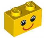 Brick 1 x 2 with Eyes with Eyelashes and Red Smile Pattern