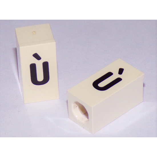 Tile, Modified 1 x 2 x 5/6 with Stud Hole in End and Black 'ù' Lower Case Pattern