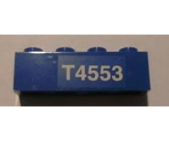 Brick 1 x 4 with White 'T4553' Right Pattern (Sticker) - Set 4553