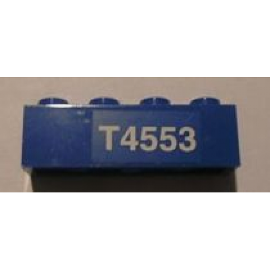 Brick 1 x 4 with White 'T4553' Right Pattern (Sticker) - Set 4553