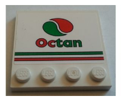 Tile, Modified 4 x 4 with Studs on Edge with Red and Green Stripe and Octan Logo Pattern (Sticker) - Set 7747