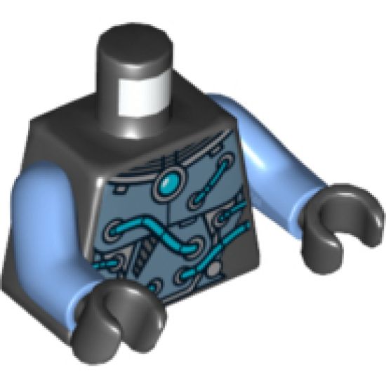 Torso Armor with Round Center Crystal and Tubes on Front and Back Pattern / Medium Blue Arms / Black Hands