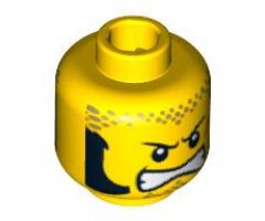 Minifigure, Head Dual Sided Male with Unibrow, Sideburns, Bared Teeth / Balaclava Pattern - Blocked Open Stud