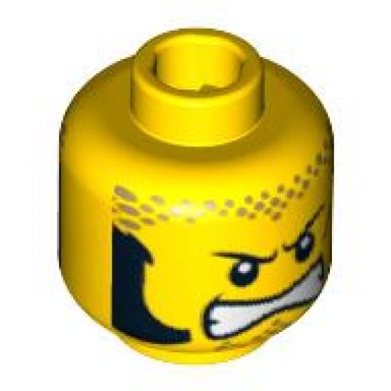 Minifigure, Head Dual Sided Male with Unibrow, Sideburns, Bared Teeth / Balaclava Pattern - Blocked Open Stud