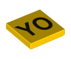 Tile 2 x 2 with Black 'YO' Pattern