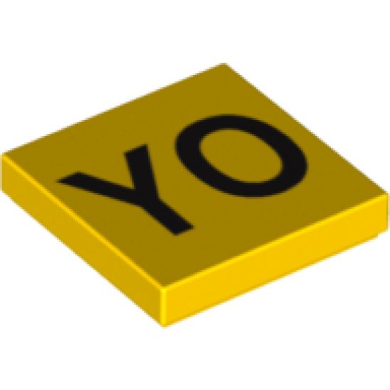 Tile 2 x 2 with Black 'YO' Pattern