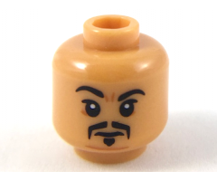 Minifigure, Head Black Eyebrows and Fu Manchu, Neutral Expression Pattern - Hollow Stud
