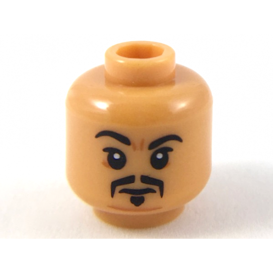 Minifigure, Head Black Eyebrows and Fu Manchu, Neutral Expression Pattern - Hollow Stud